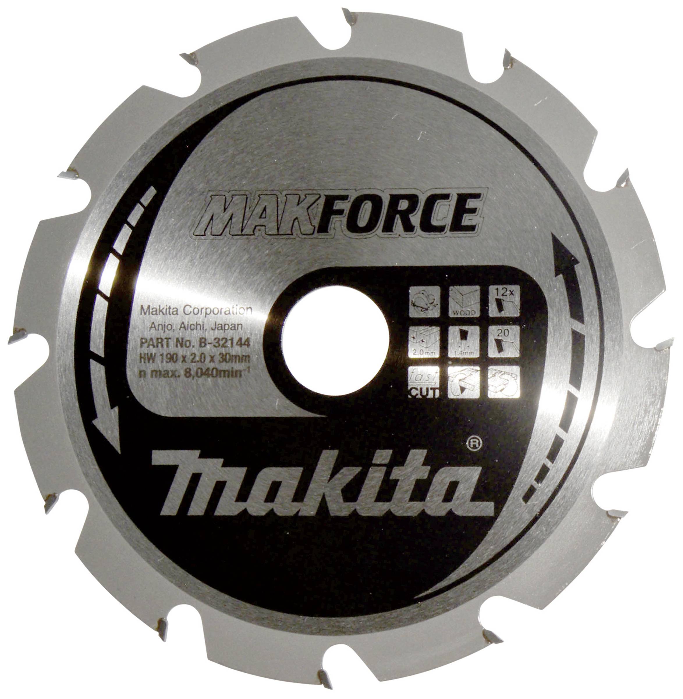 Makita MAKFORCE B-32144 Carbide metal circular saw blade 190 x 30 x 1.4 mm Number of cogs: 12 1 pc(s)