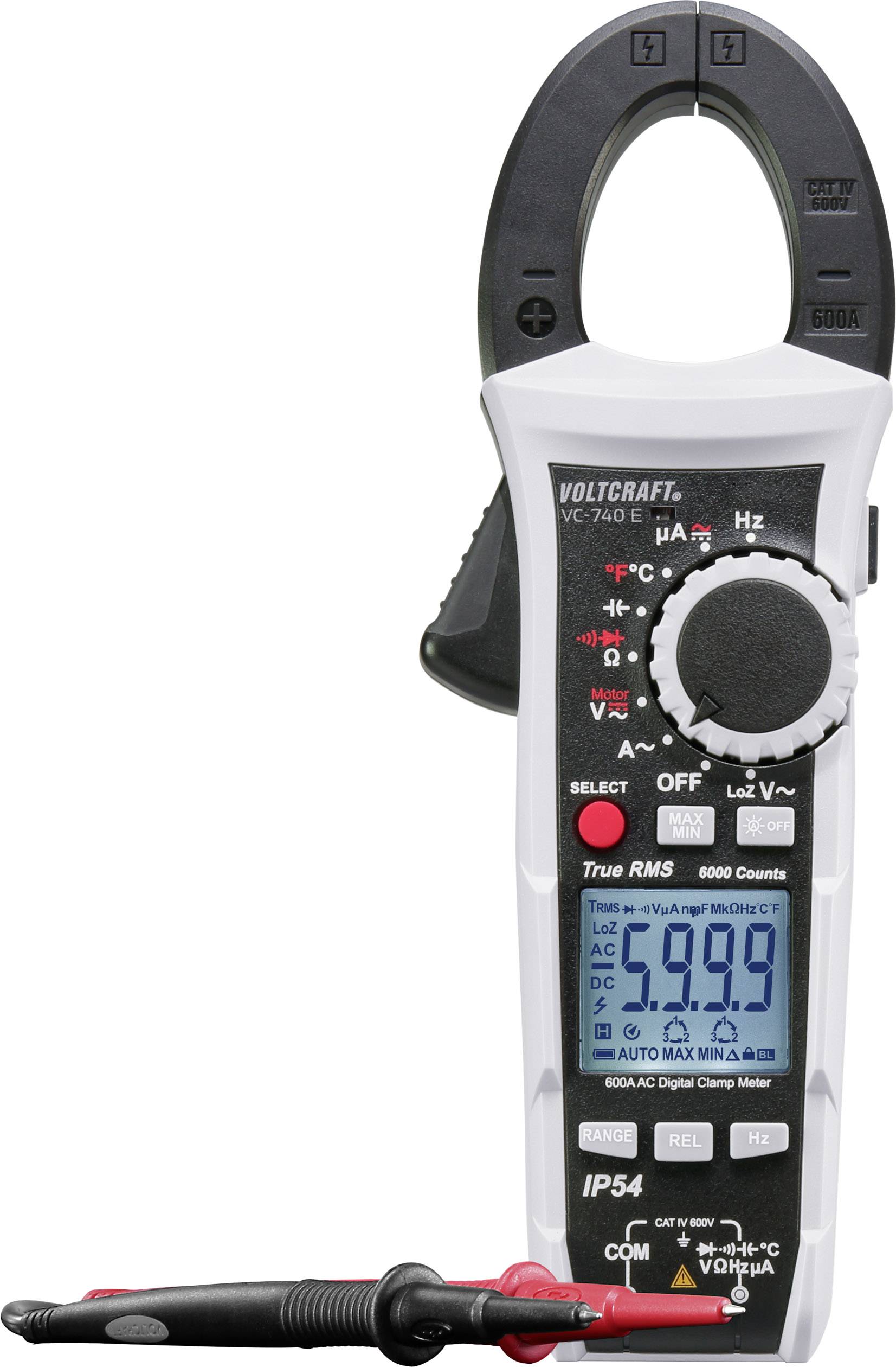 VOLTCRAFT VC-740 E Clamp meter, Handheld multimeter Digital Splashproof (IP54) CAT IV 600 V Display (counts): 6000