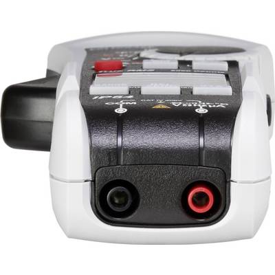 A digital multimeter shows the lower section with two measuring terminals, one black and one red.
