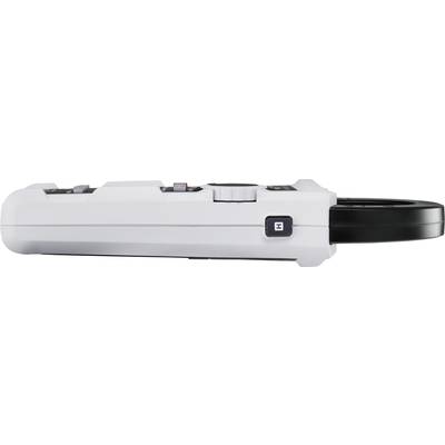Grey, compact electronic device with buttons and a black circular section, possibly a measuring instrument.