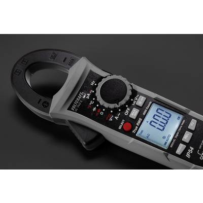 Digital clamp multimeter with LCD display showing '0.0'. Measurement options: AC, DC, and resistance. Tool for electrical measurements.