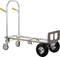 Transport trolley with a robust metal frame, four wheels, two fixed and two swivel. Suitable for heavy loads.