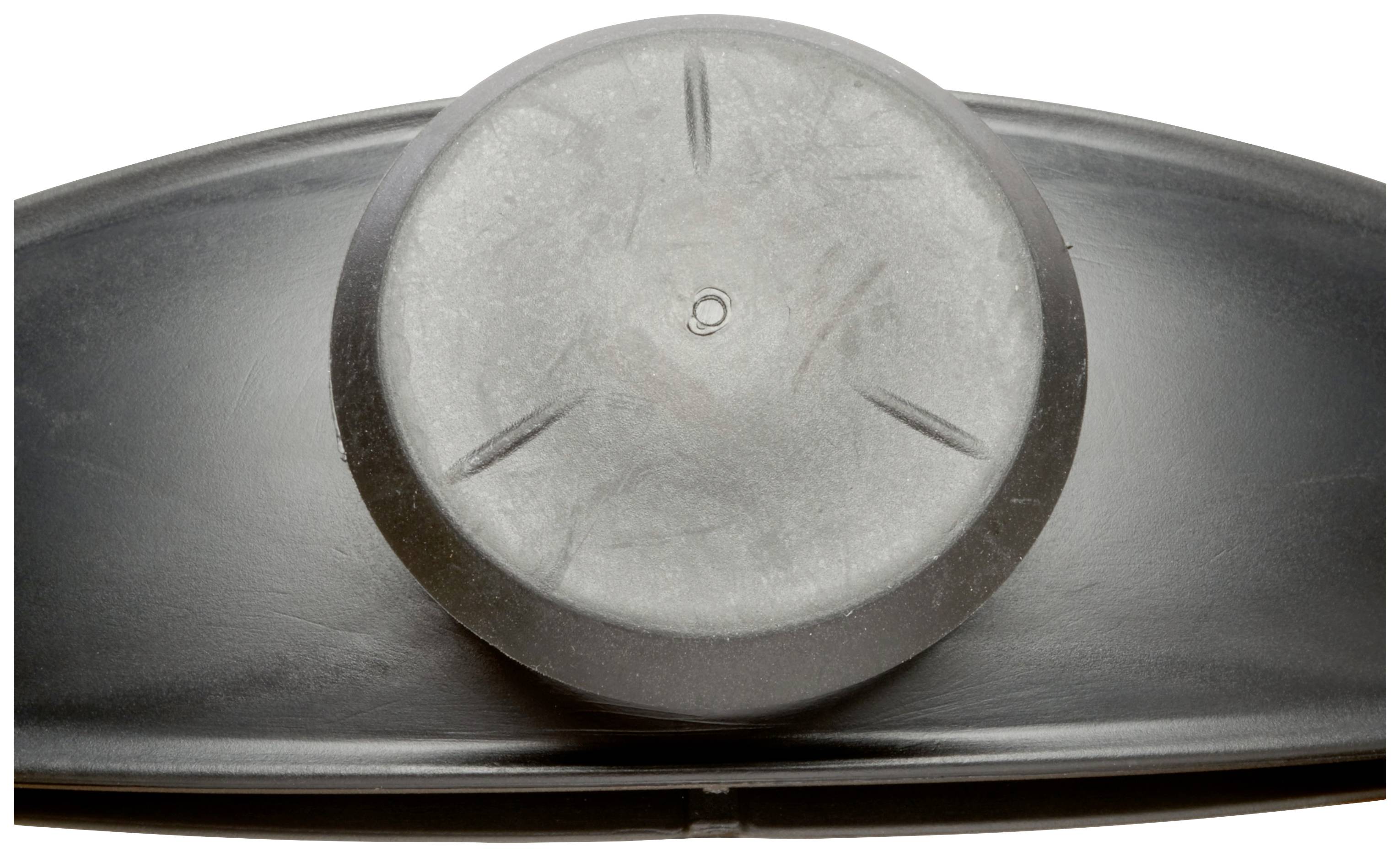 Round, grey object on a black background, possibly a lid or handle, centred in the image.