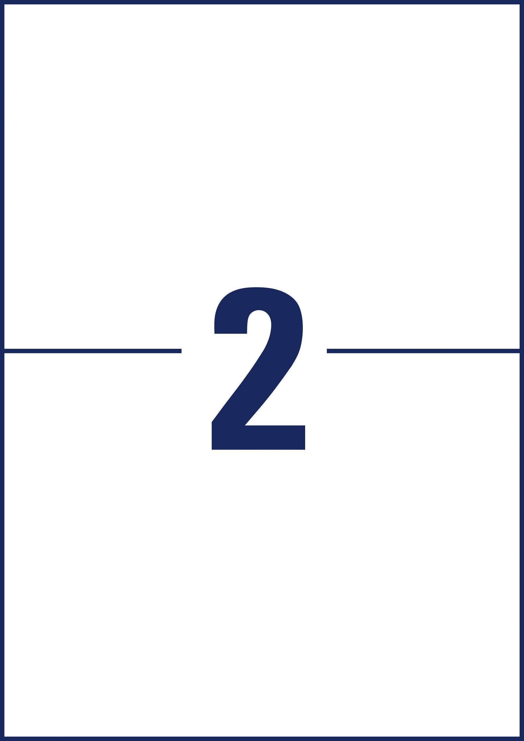 Number 2 in dark blue, centred on a white background, horizontally framed by two thin lines.