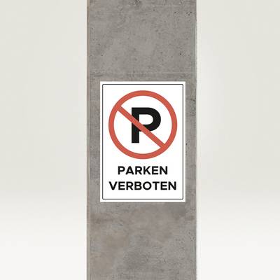 'Sign with crossed-out P, text: No parking.'