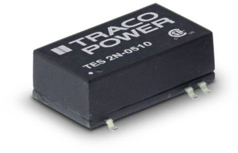Black electrical component labelled 'TRACO POWER TES 2N-0510', with three metal terminals, used in electronic circuits.