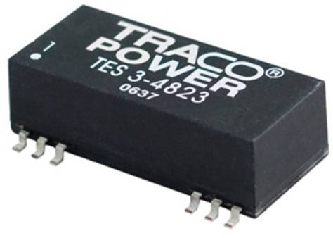 A rectangular, black Traco Power chip with the inscription 'TES 3-4823', six visible connections and white labelling.