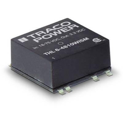 A black electronic component with the inscription 'Traco Power'. Indicates input voltage of 18-75 VDC and output of 3.3 VDC.