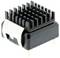 A small, black heatsink with a metal clip, used for heat dissipation in electronic components, on a white background.
