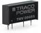 A black Traco Power voltage converter, model TMV 0505S, with four connecting pins, lying on a white surface.