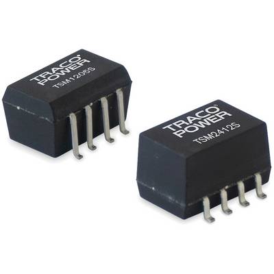 Two black electronic components with the inscription 'Traco Power', model numbers 'TSM1205S' and 'TSM2412S', each with multiple metal contacts.