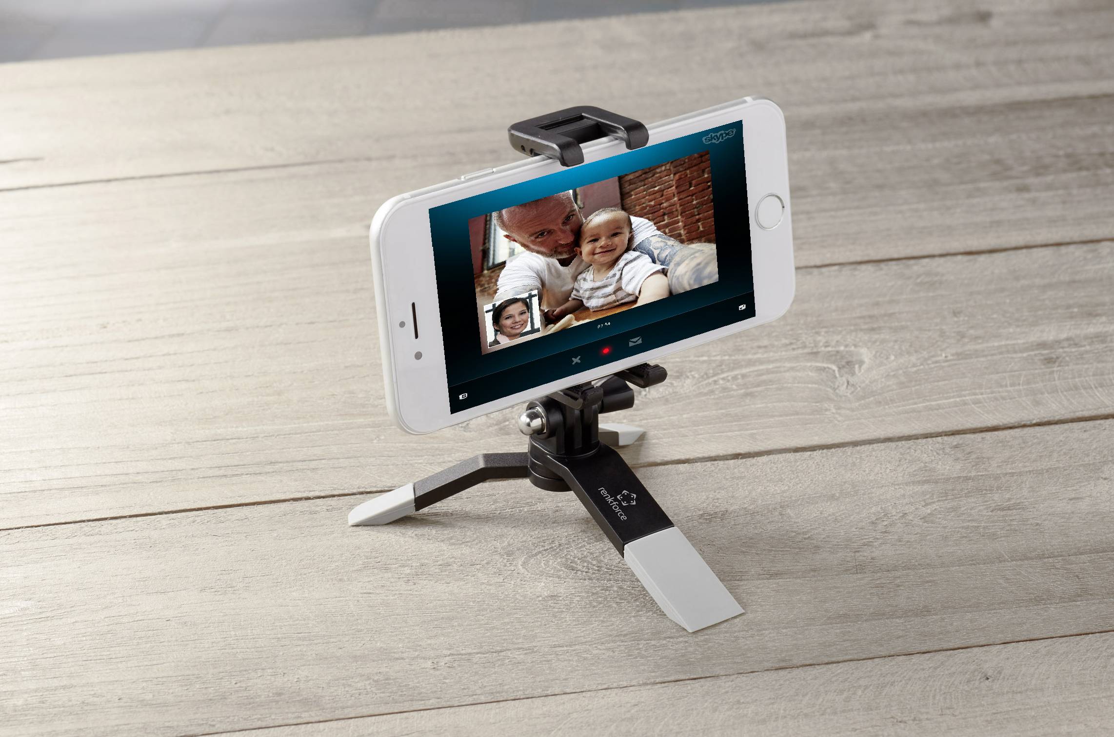 Renkforce Mini Black, White incl. mobile phone holder
