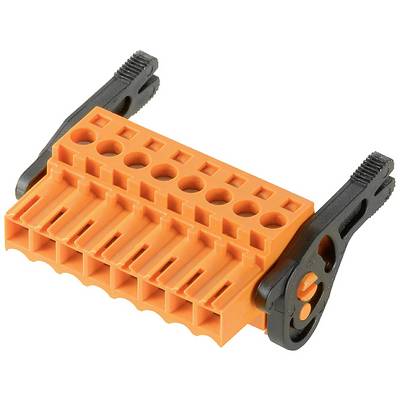 An orange push-in terminal block with black levers, suitable for connecting electrical conductors.