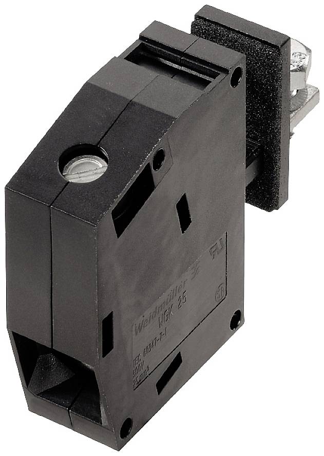 Black plastic rocker switch with mounting rail, possibly an electrical component for industrial applications.