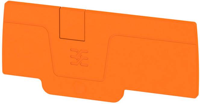 Orange plastic part with an embossed logo in the centre.
