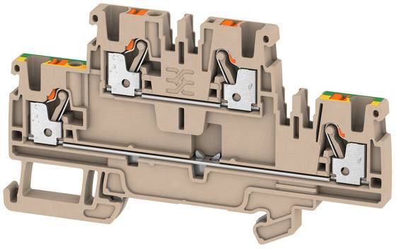 Plastic terminal block with metal connections, used for securing and connecting electrical cables.