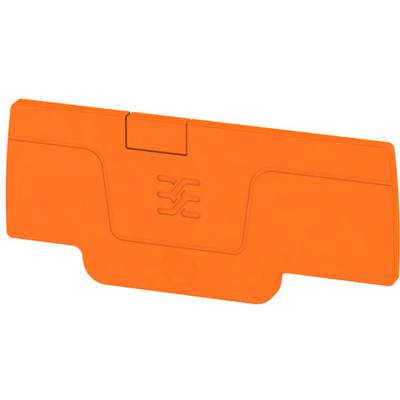 Orange plastic cover with an embossed logo in the centre, used for covering or protecting specific components.