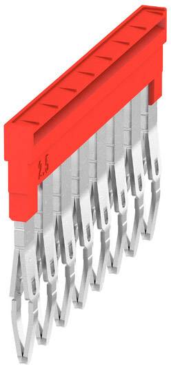 'Multi-pin plug with a red housing and silver metal contacts for electrical connections.'