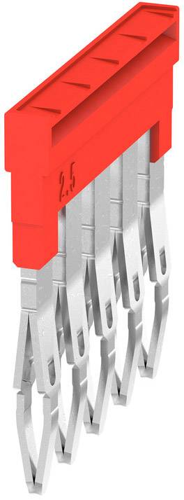 Red socket connector with six silver metal contacts pointing downwards. The number '2.5' is marked on the connector.