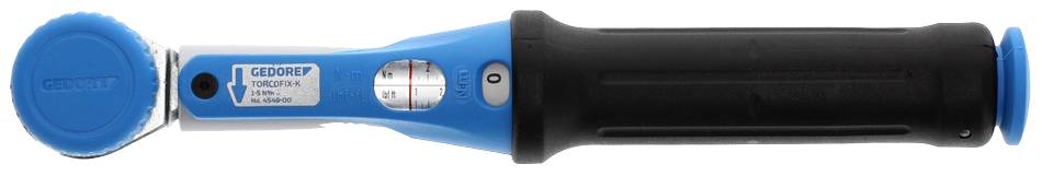 Torque wrench with blue handle and scale for fine adjustment, suitable for precise mechanical applications.