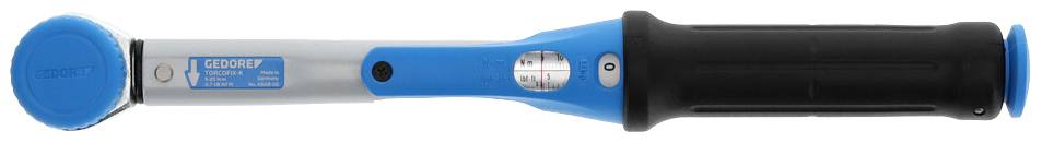 Torque wrench with blue and black handle, scale for torque adjustment.