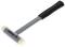 A T-shaped soft-faced hammer with a rubber grip and plastic ends, suitable for precise and gentle craftwork.