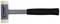 Rubber mallet with a grey head and black handle, lying on its side.