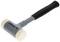 Rubber hammer with a grey head and black handle, suitable for gentle tapping without damaging the surface.