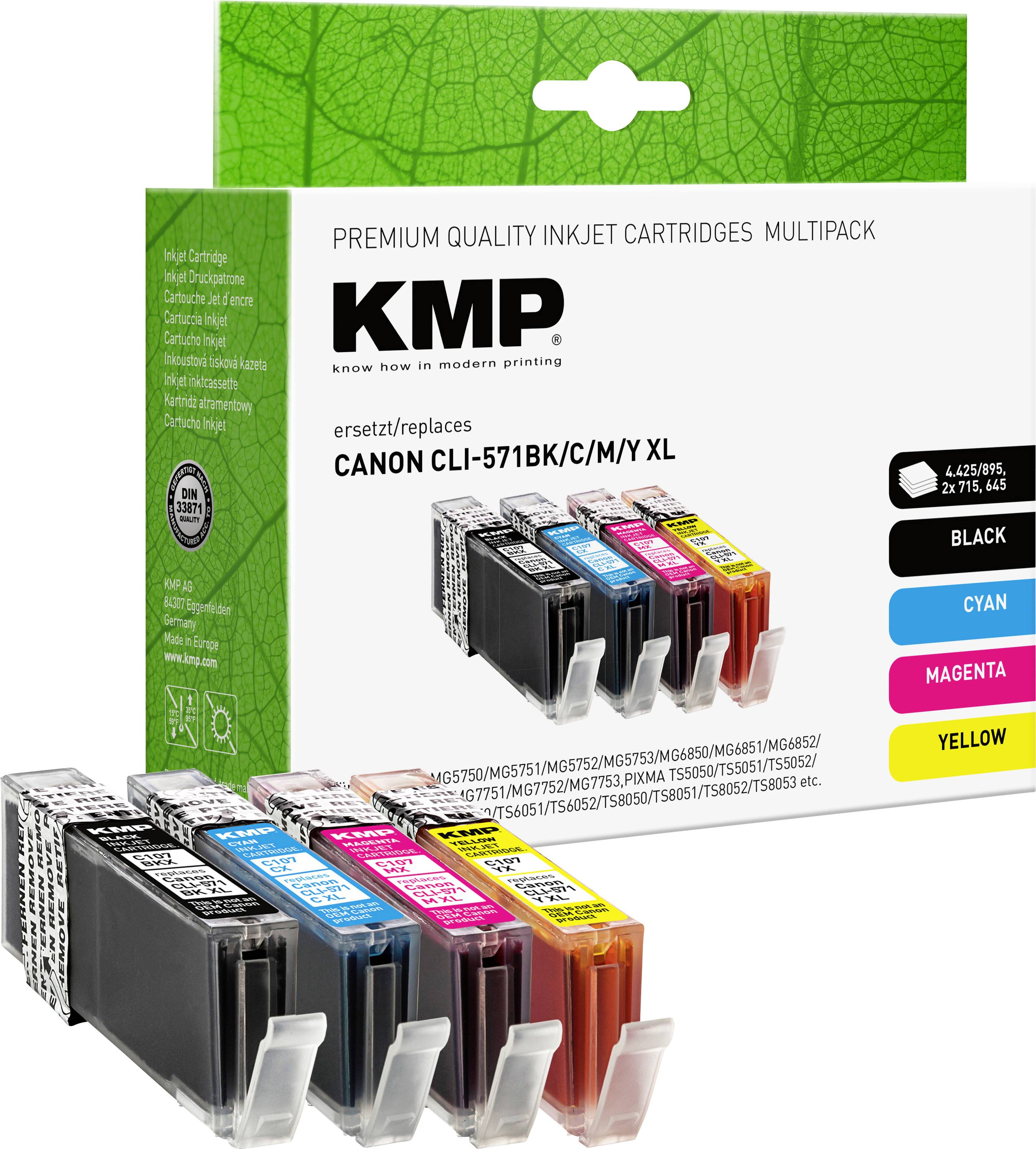 KMP Ink cartridge replaced Canon CLI-571BK XL, CLI-571C XL, CLI-571M XL, CLI-571Y BL Compatible Set Photo black, Cyan, Magenta, Yellow C107XV 1568,0050