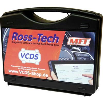 Black case with 'Ross-Tech' and 'VCDS' print, shows a diagnostic device for VW-Audi vehicles.