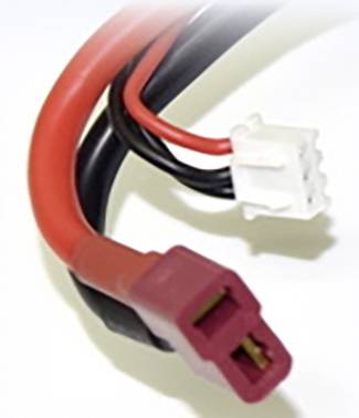 Red and black cables with red and white connectors, possibly for electronic or electrical devices.