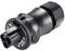 A black, cylindrical plug adapter with multiple contacts, typically used in electronic connections.