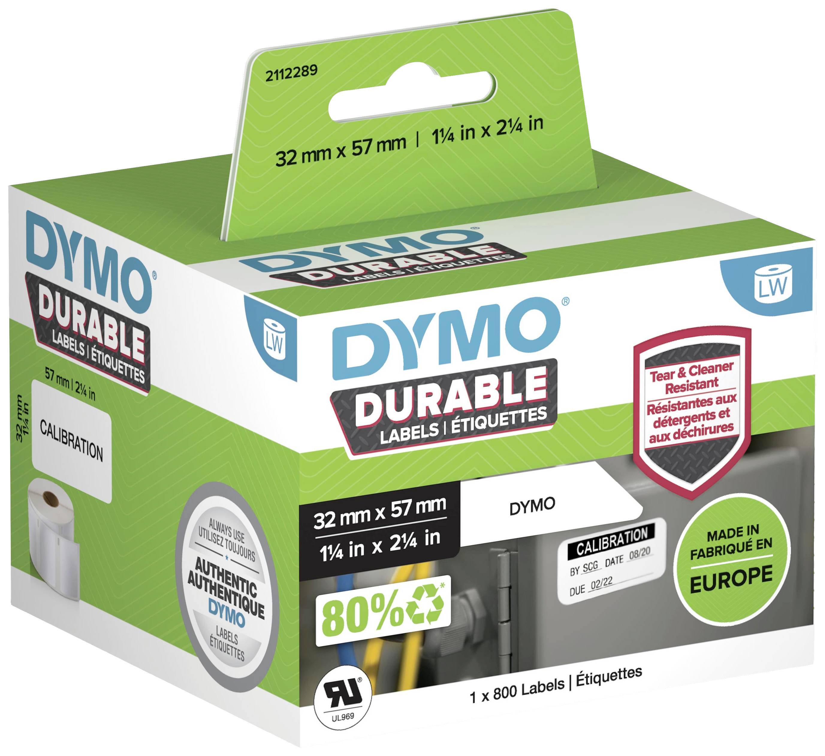 DYMO Label roll 57 x 32 mm PE film White 800 pc(s) Permanent adhesive 2112289 All-purpose labels, Address labels