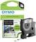 DYMO printer label cassette, 12 mm x 3.5 m, black on white, for telephones. Packaging shows cassette and 'MADE IN EUROPE'.