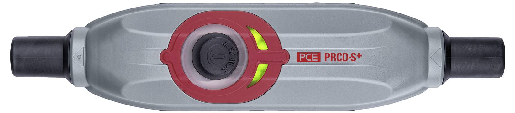 A grey device with a red ring and green LEDs, labelled 'PCE PRODS+'. It appears to be an electrical component.