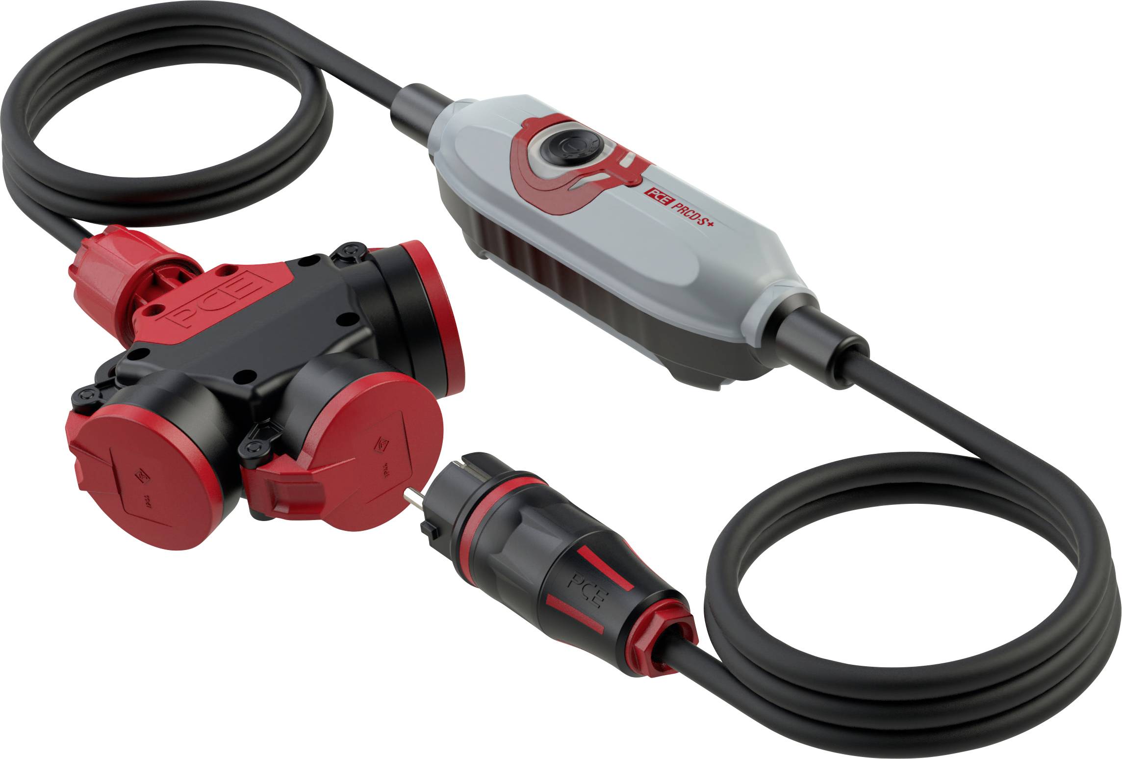 PCE 4670002 RCCB cable extension PRCD-S+ Grey, Black, Red IP54