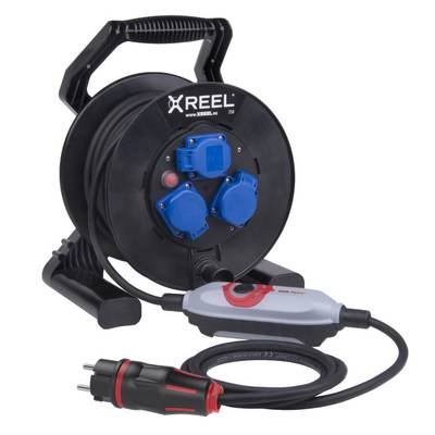 Image of PCE 9250027 Safety cable reel Plastic + PRCD Black, Blue, Grey, Red IP54