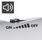 Speaker icon with volume control slider between 'On' and 'Off', ascending bars indicating increasing volume.