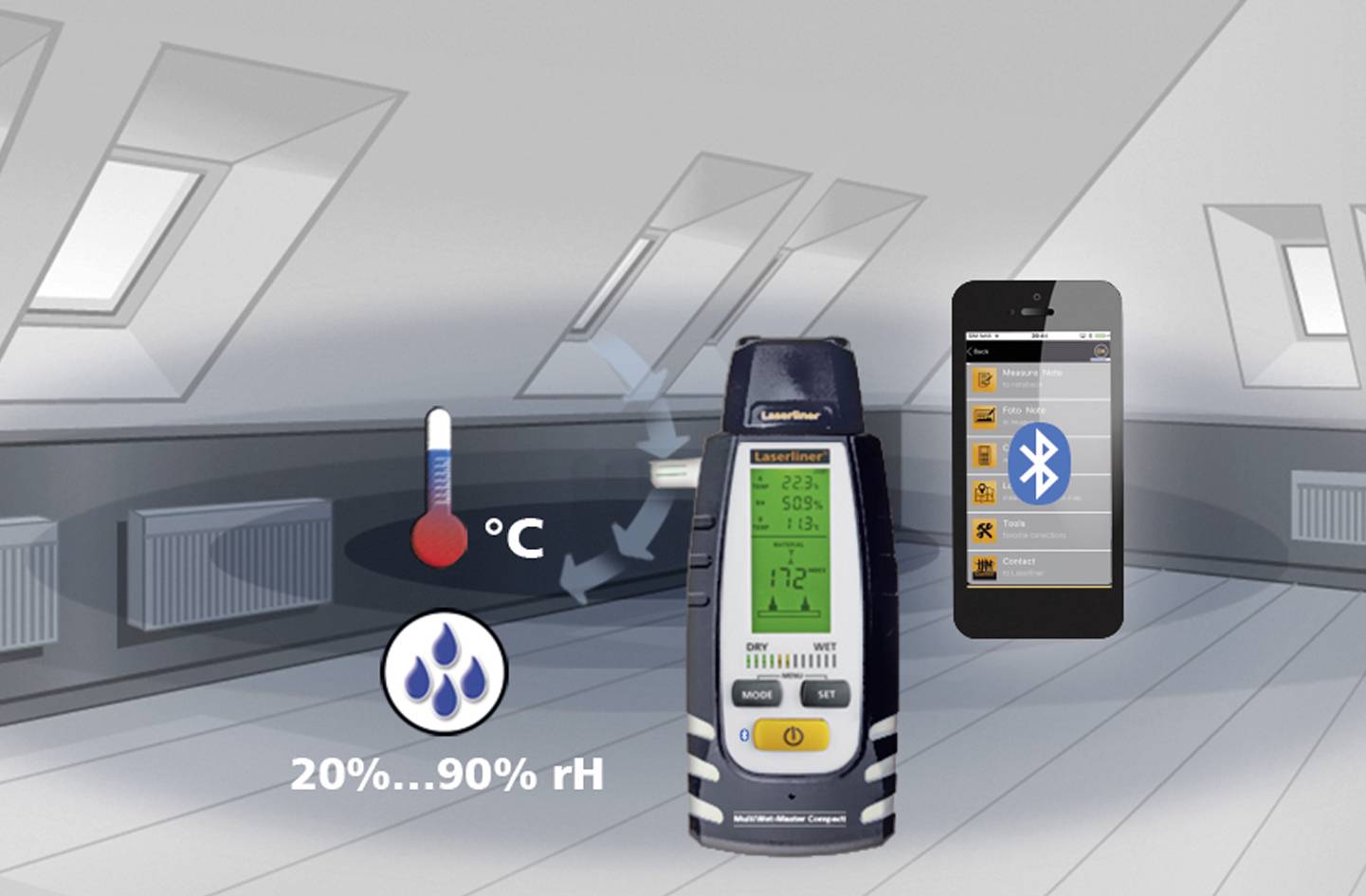 Laserliner MultiWet-Master Inspection Set Moisture meter Building moisture reading range 0 up to 40 vol% Wood moisture r-5