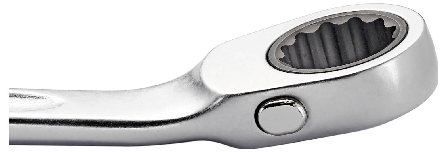 Close-up of a gleaming adjustable spanner with a ridged end suitable for various screw sizes.