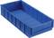 Blue plastic container, rectangular, stackable, with front grip insert, suitable for storing smaller items.