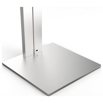 A square, minimalist metal base with a vertical support stand, potentially part of a modern furniture or device design.