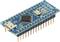 A blue microcontroller board with multiple pins and a main chip in the centre, used in electronic projects.