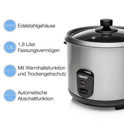 Princess 271950 Cuiseur à Riz 1,8L - Cuisson Parfaite Et Maintien Au Chaud Pour Toute La Famille