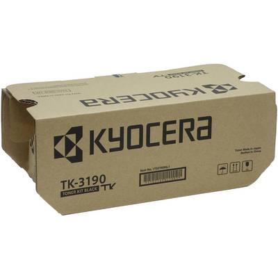 'Toner Kit Black TK-3190' Cardboard Packaging by Kyocera. Contains toner for printers, manufactured in Japan.