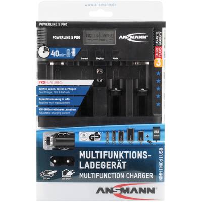 'Multi-Function Charger' packaging shows battery compartment for AA/AAA batteries and USB port. Contains charging information and logo.