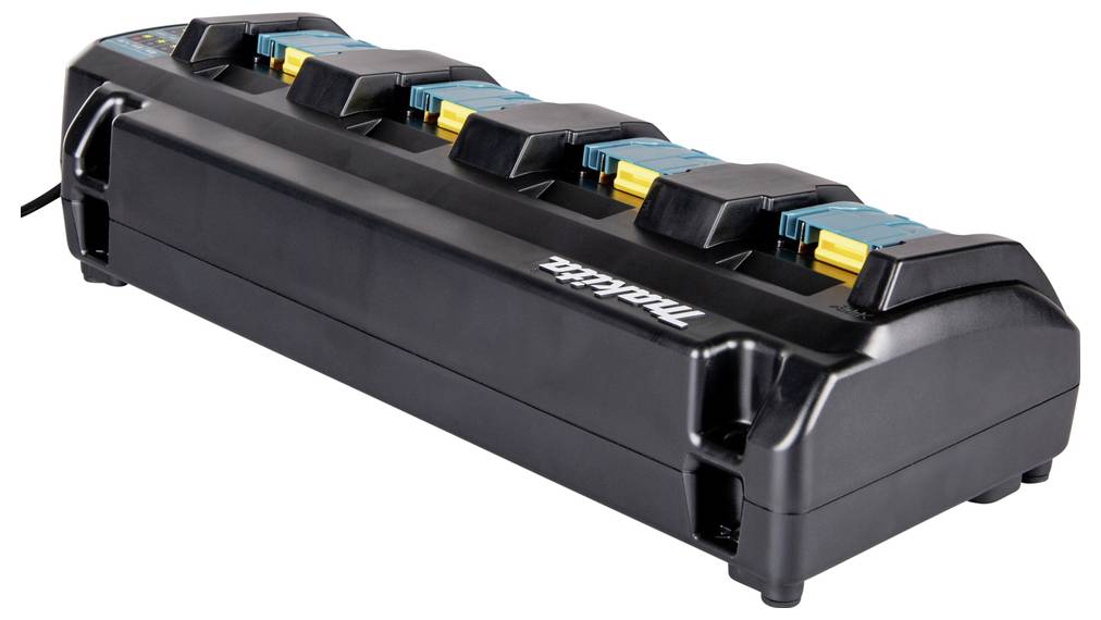 A multi-battery charger with five charging slots, suitable for simultaneously charging multiple batteries.