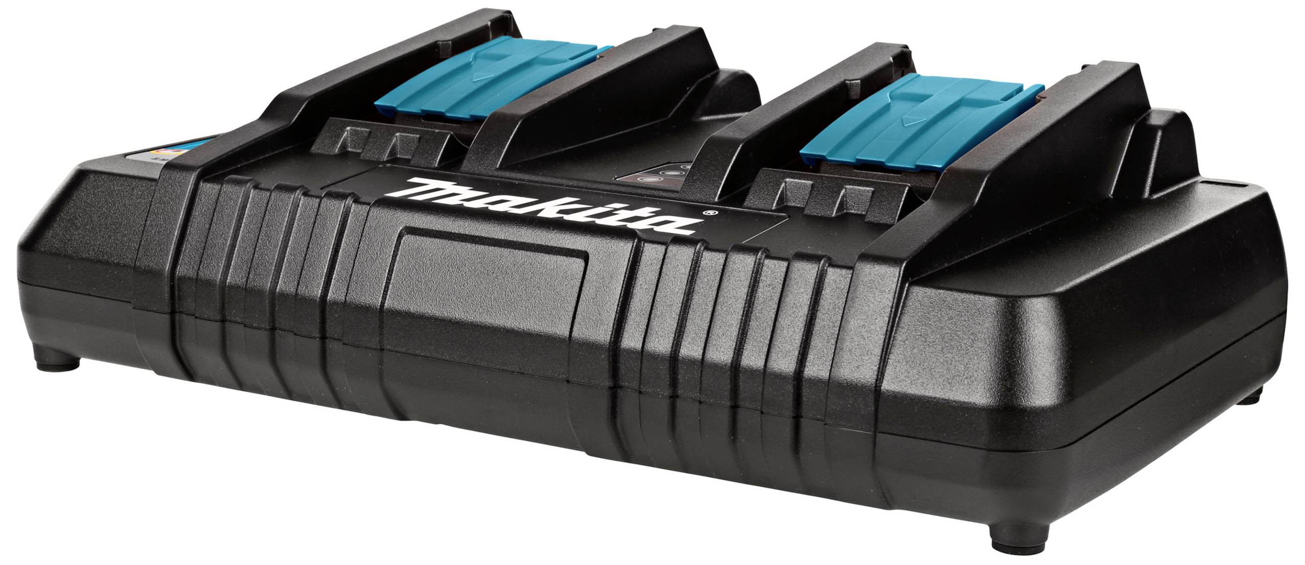 Double charger for electric tools with two charging slots and the brand name on the front.