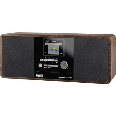 Wooden radio with display. Currently playing 'Star Sat Radio'. Control buttons and speakers are clearly visible.