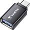 A USB-C adapter with 'VARTA' logo, black, suitable for connecting USB-A devices to USB-C ports. Ideal for data transfers.